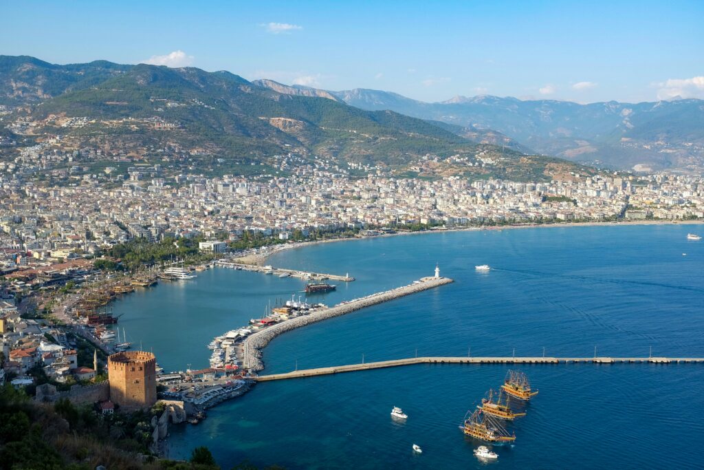 Alanya coastline and harbour in Antalya, Türkiye