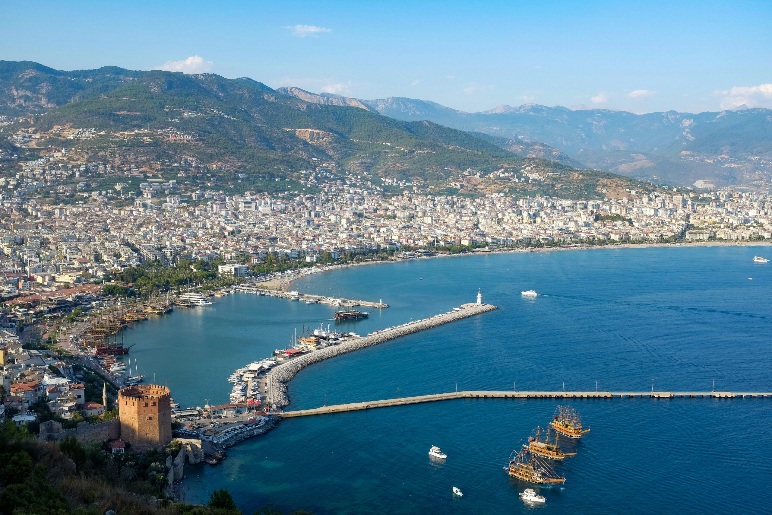 Alanya coastline and harbour in Antalya, Türkiye